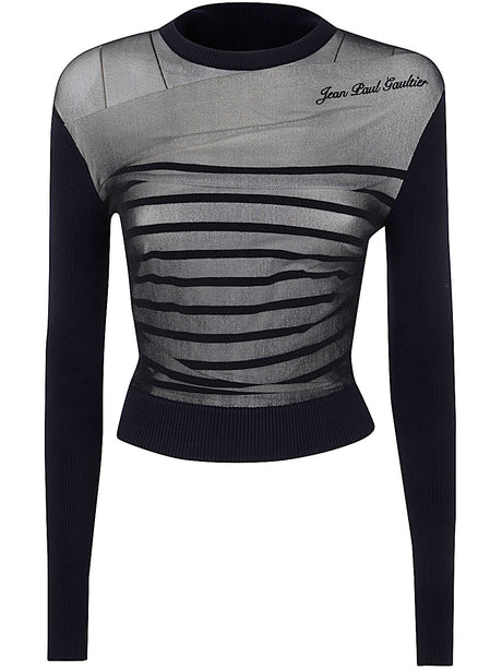 JEAN PAUL GAULTIER Ribbed Crewneck Pullover with Mesh Layer