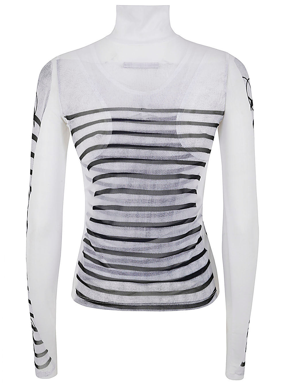 JEAN PAUL GAULTIER Long Sleeve Spandex and Mesh Top with Feather Print