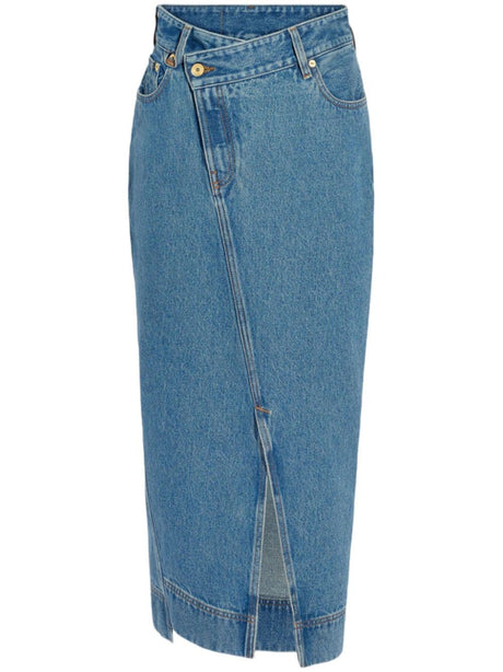 JACQUEMUS Asymmetric Denim Mini Skirt with Contrast Stitching