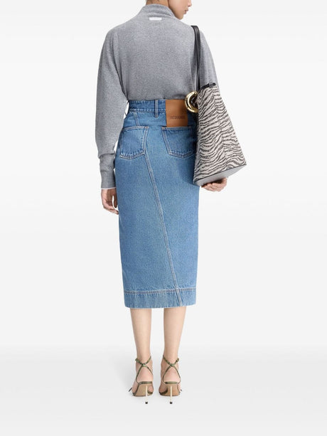 JACQUEMUS Asymmetric Denim Mini Skirt with Contrast Stitching