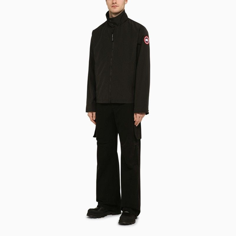 CANADA GOOSE Men's Black Recycled Polyester and Cotton Blend Jacket with Reflective Stripe, Zip Front and High Collar