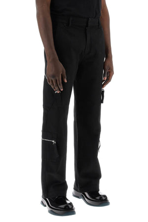 JACQUEMUS Men's Cargo Pants in Brown Canvas with Zippered Pockets and J Loop Detail