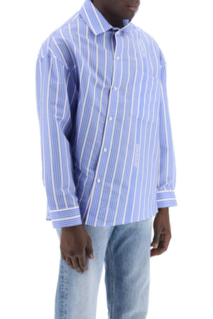 男士藍色絲羊毛混紡格子衬衫 SS24