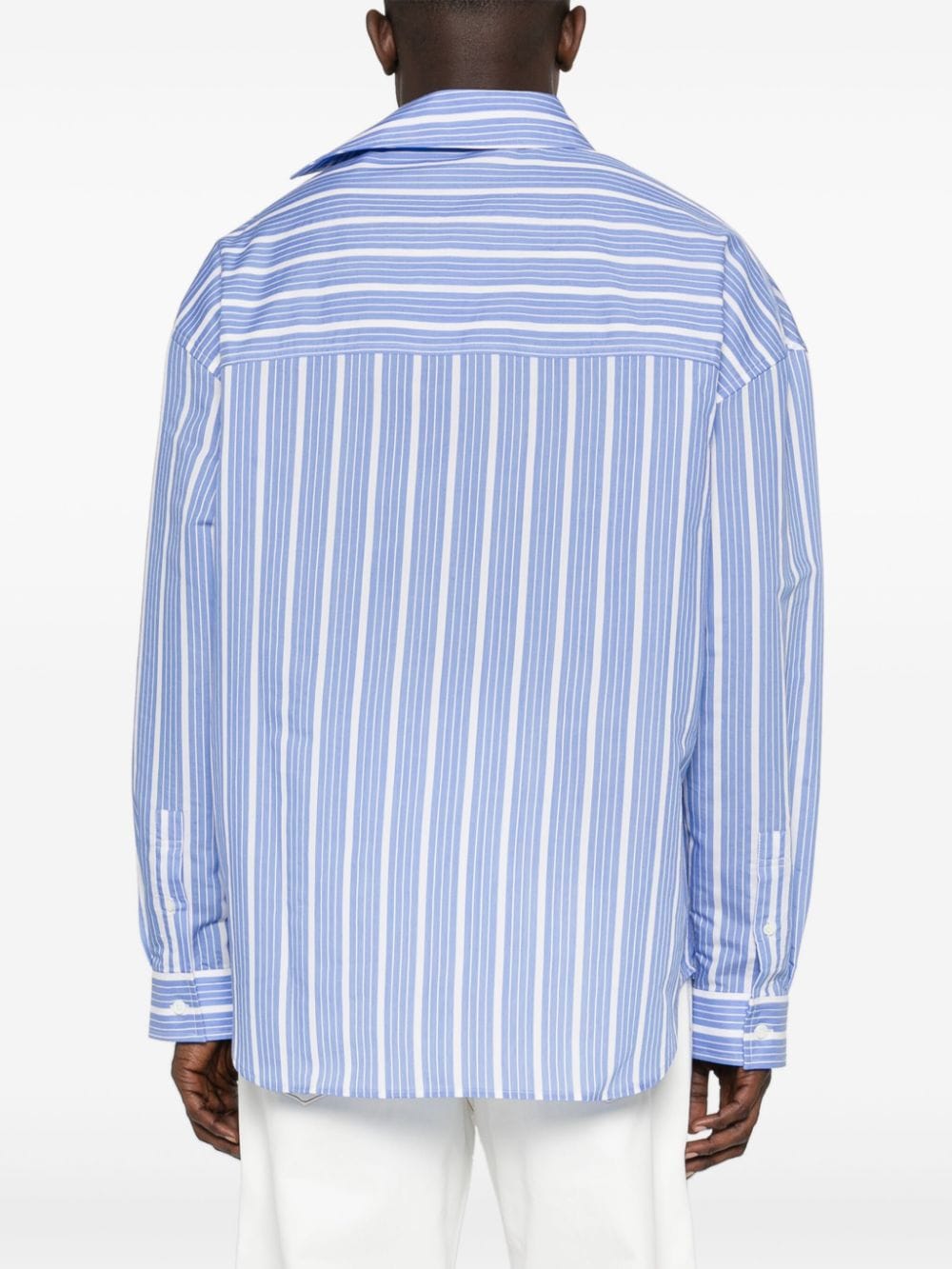 JACQUEMUS Men's Blue and White Striped Long Sleeve Shirt