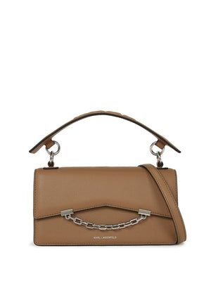 KARL LAGERFELD Grainy Brown Mini Handbag with Silver Logo