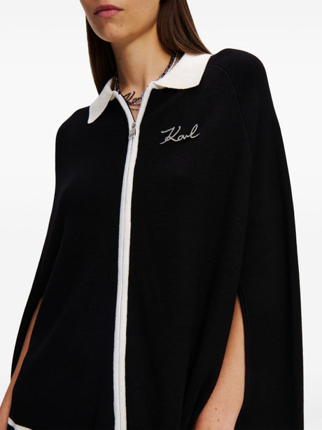 KARL LAGERFELD Sophisticated Black Cape Tunic with Chic Neck Detail