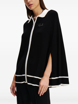 KARL LAGERFELD Sophisticated Black Cape Tunic with Chic Neck Detail