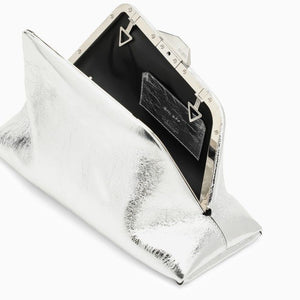 THE ATTICO Stylish Silver Leather Clutch for Women with Snap Fastening and Metal Hardware