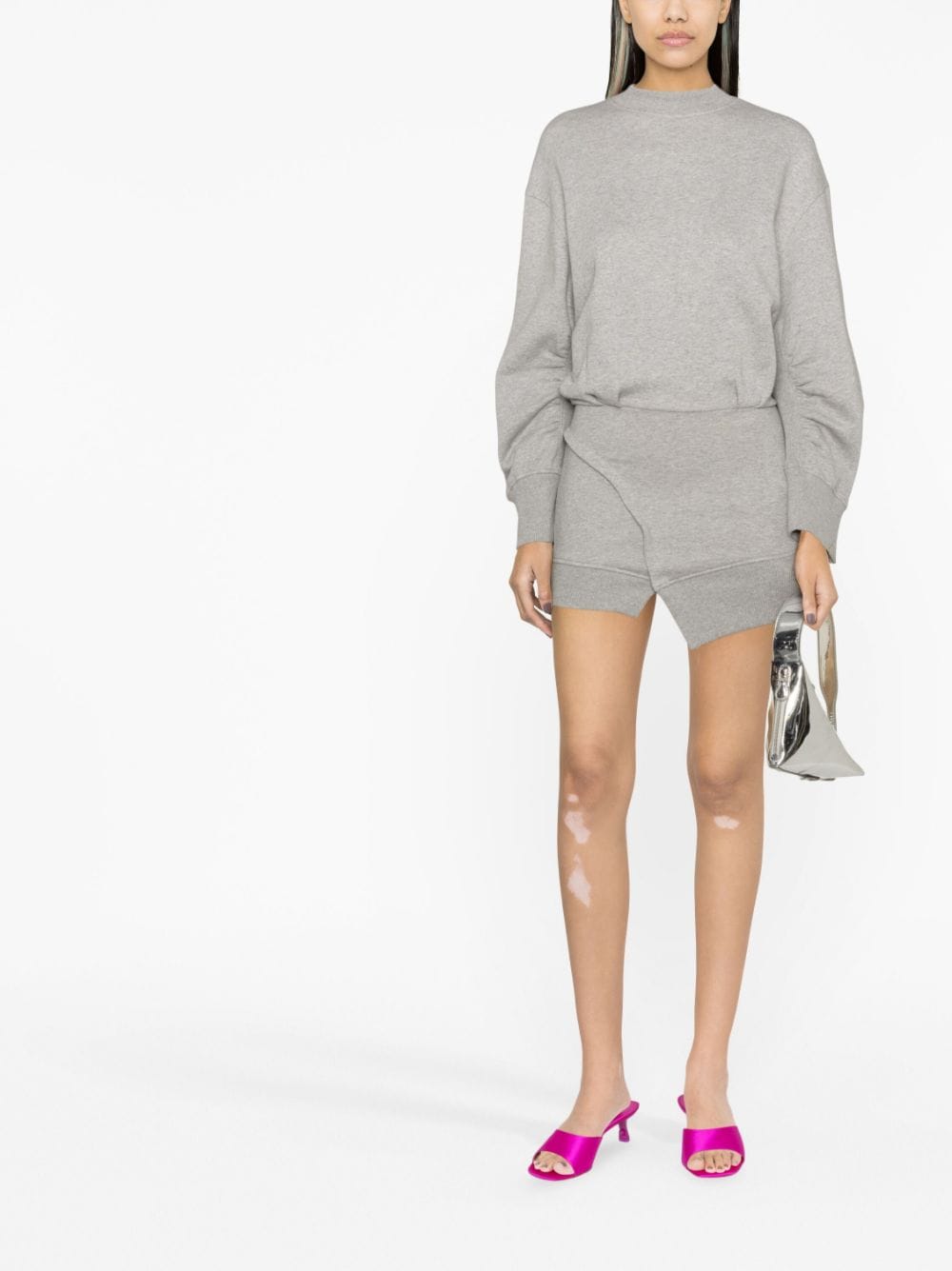 THE ATTICO Light Grey Asymmetric Fleece Dress