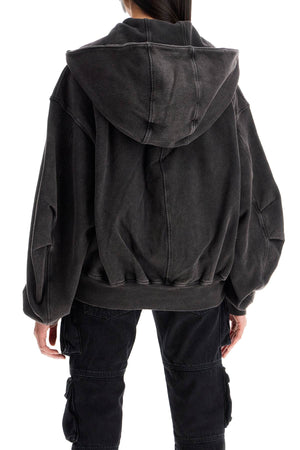 THE ATTICO Oversized Full-Zip Washed Cotton Sweatshirt with Maxi Hood