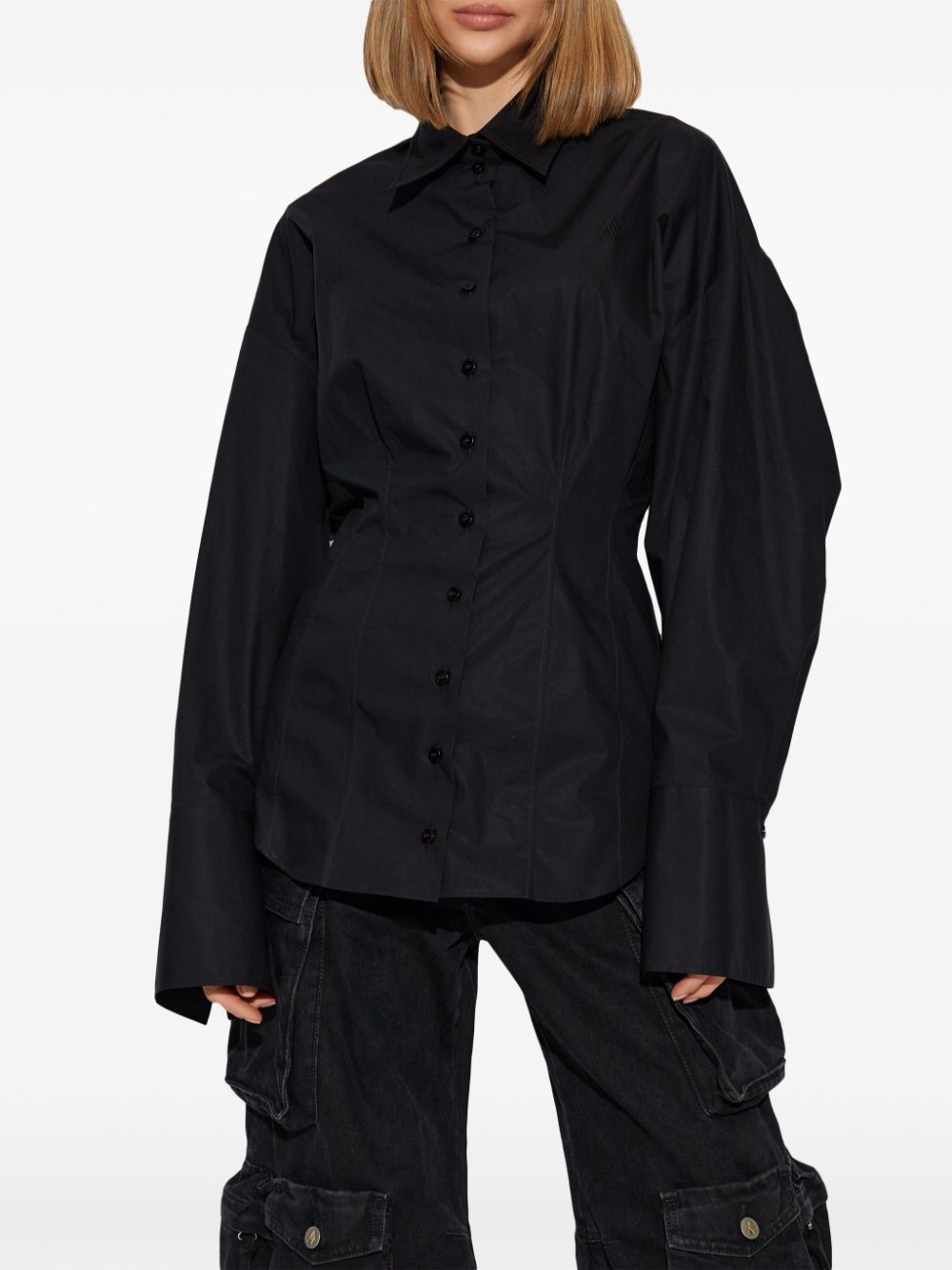 THE ATTICO Oversized Black Cotton Button-Up Shirt