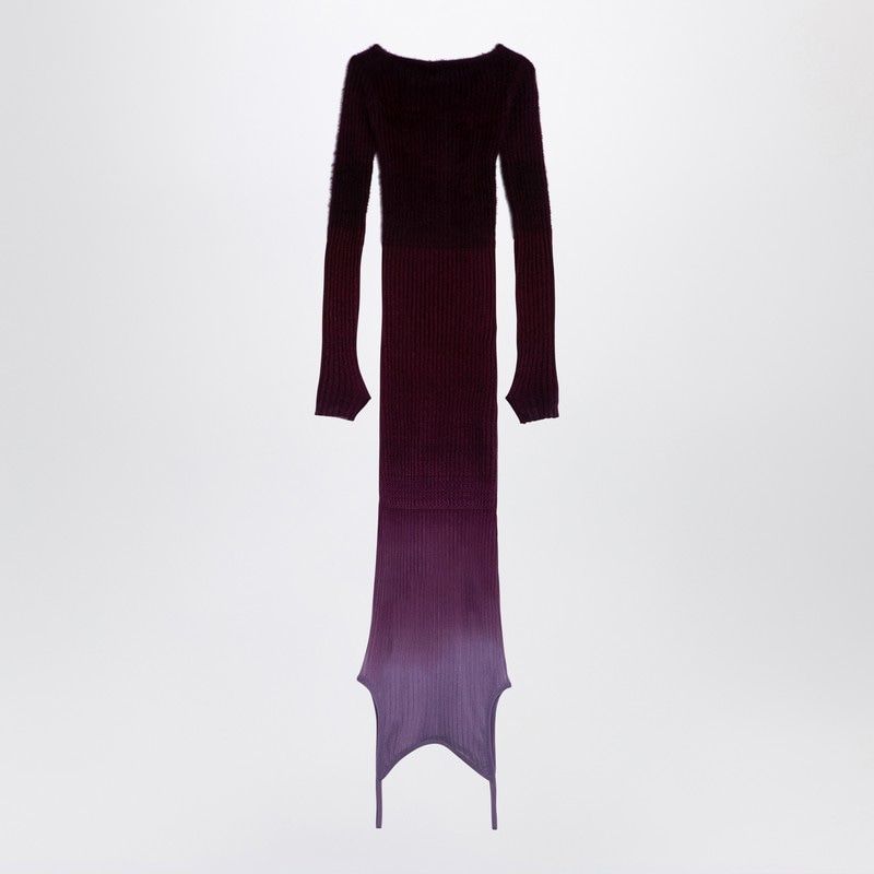 THE ATTICO Elegant Ribbed Crew Neck Dress in Purple and Burgundy