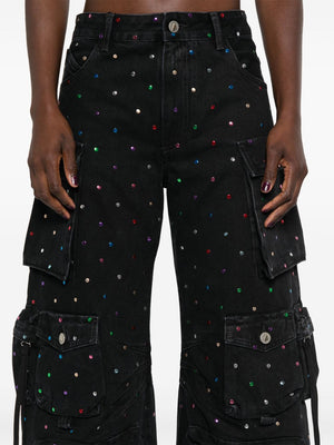 THE ATTICO Studded Wide-Leg Denim Cargo Jeans