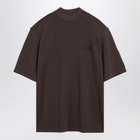 THE ATTICO Chic Brown Cotton Crew-Neck Tee with Embossed Logo