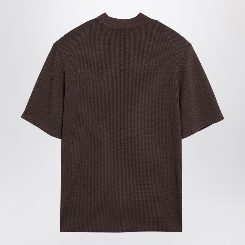 THE ATTICO Chic Brown Cotton Crew-Neck Tee with Embossed Logo