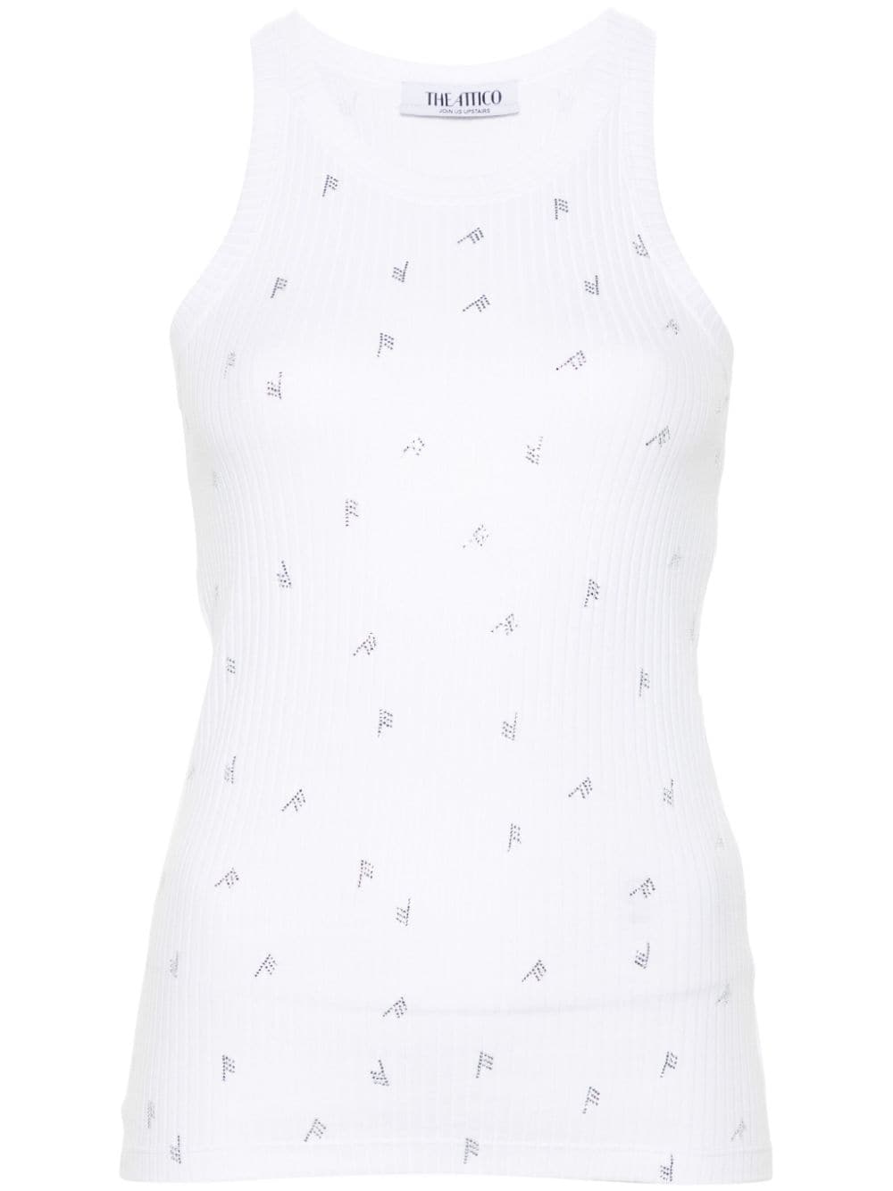 THE ATTICO Sleeveless Rhinestone Logo Cotton Tank Top