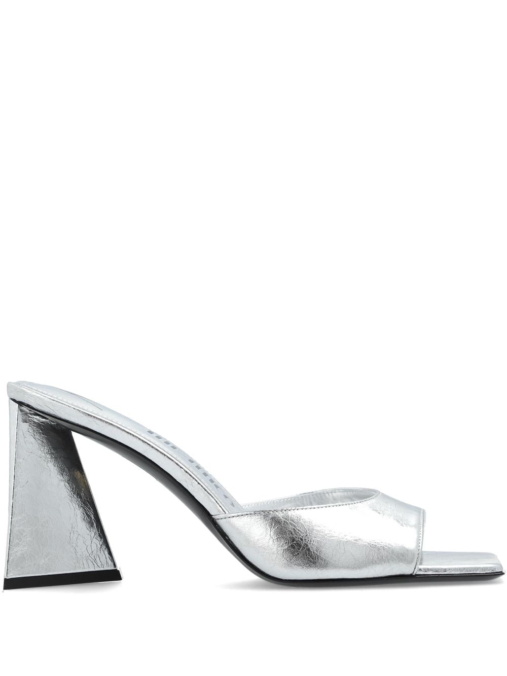 THE ATTICO Silver Mini Leather Flat Sandals with Sculpted Heel