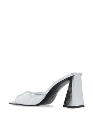 THE ATTICO Silver Mini Leather Flat Sandals with Sculpted Heel