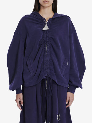 THE ATTICO Luxe Purple Cotton Zip Hoodie with Gathered Accents