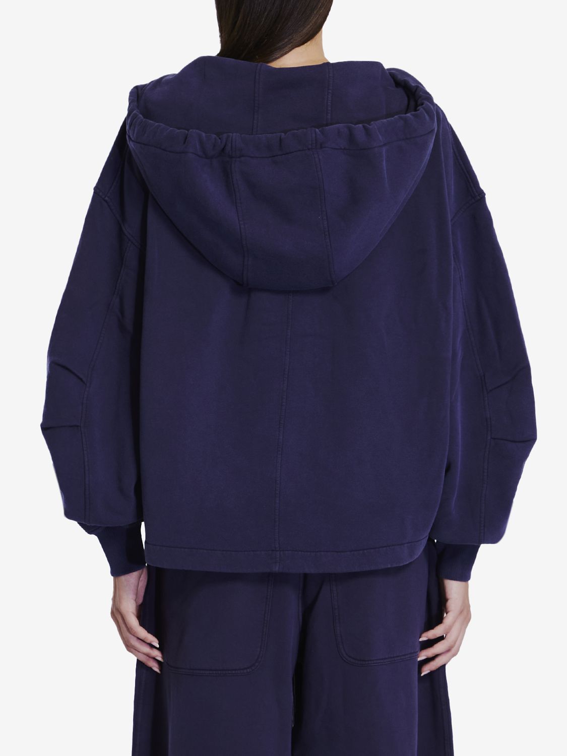 THE ATTICO Luxe Purple Cotton Zip Hoodie with Gathered Accents