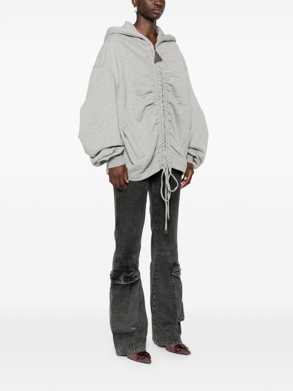 THE ATTICO Chic Grey Cotton Zip-Up Hoodie