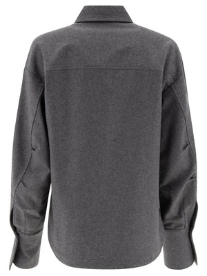 THE ATTICO Classic Grey Wool-Blend Long Sleeve Shirt