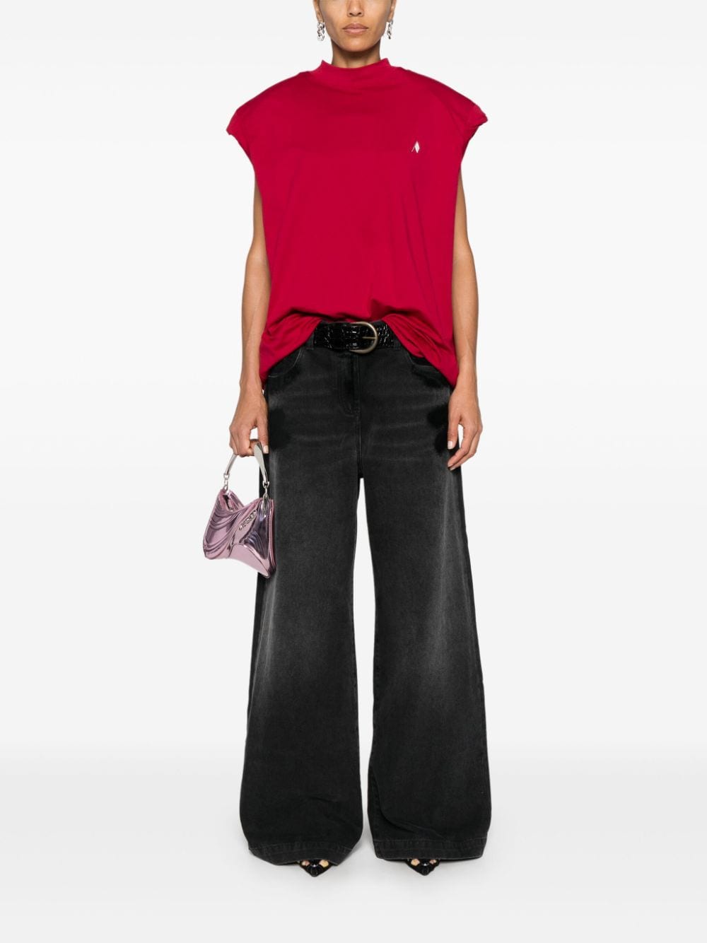 THE ATTICO Chic Black Distressed Wide-Leg Denim Jeans