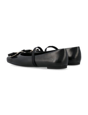 FERRAGAMO Elegant Leather Ballet Flats with Signature Bow