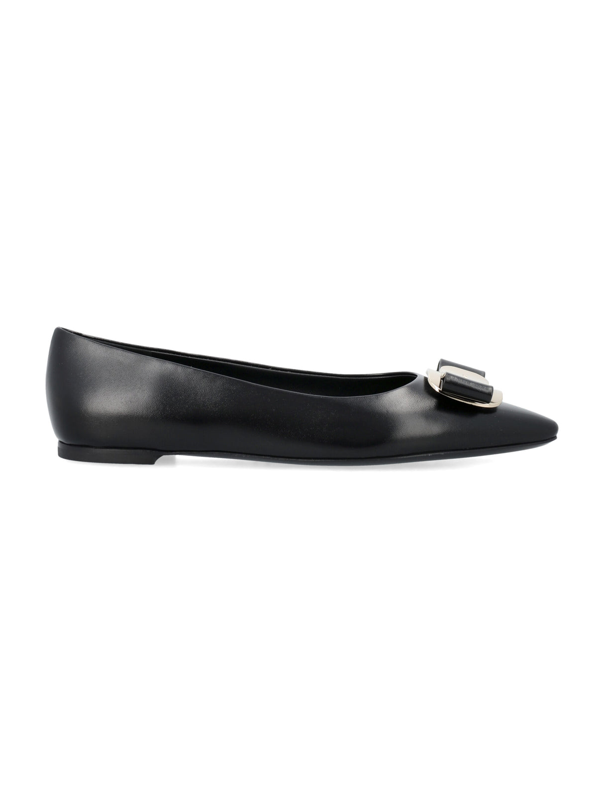 FERRAGAMO Elegant Pointed Toe Ballet Flat with Metallic Accents