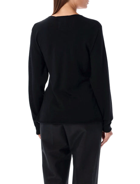 PHILOSOPHY DI LORENZO SERAFINI Elegant V-Neck Wool Sweater with Pearl Brooch