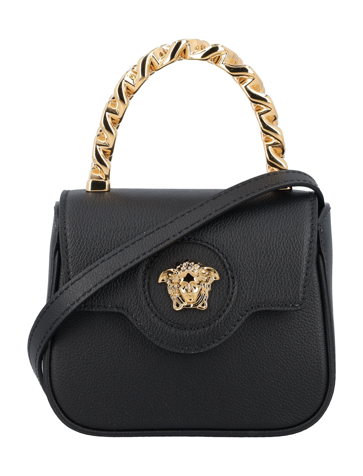 VERSACE Medusa Mini Black Leather Handbag with Gold-Tone Accents - 16x12 cm