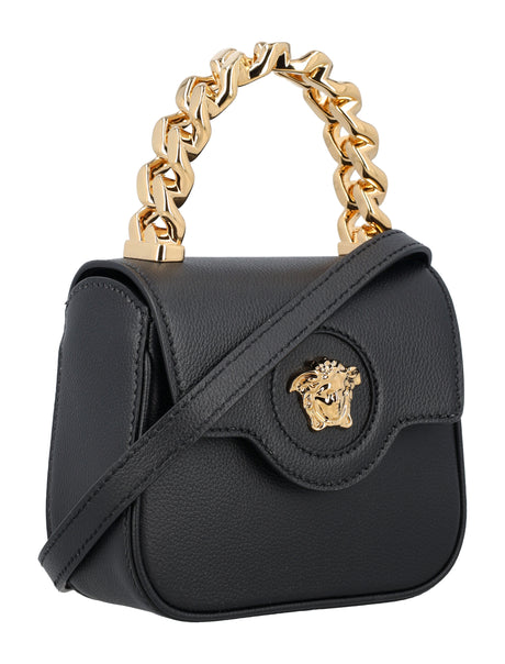 VERSACE Medusa Mini Black Leather Handbag with Gold-Tone Accents - 16x12 cm