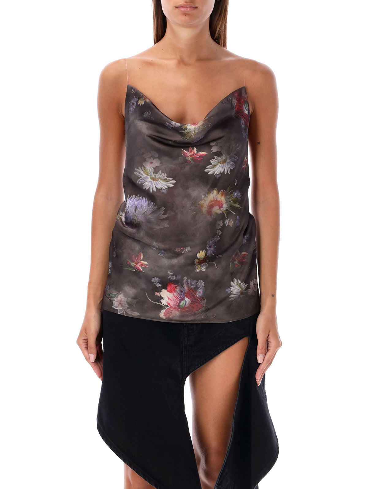 Y/PROJECT Ethereal Floral Silk Cowl Neck Top