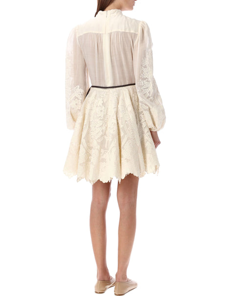 ZIMMERMANN Elegant Lace Mini Dress with Long Sleeves and Belt
