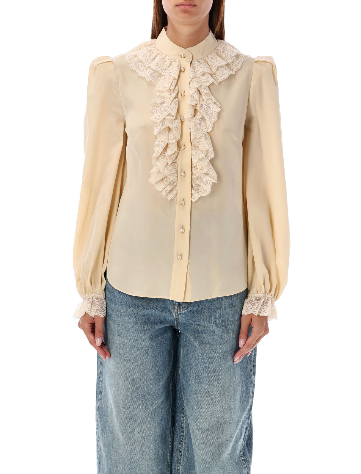 ZIMMERMANN Ruffle Blouse with Stand-Up Collar - Size 1