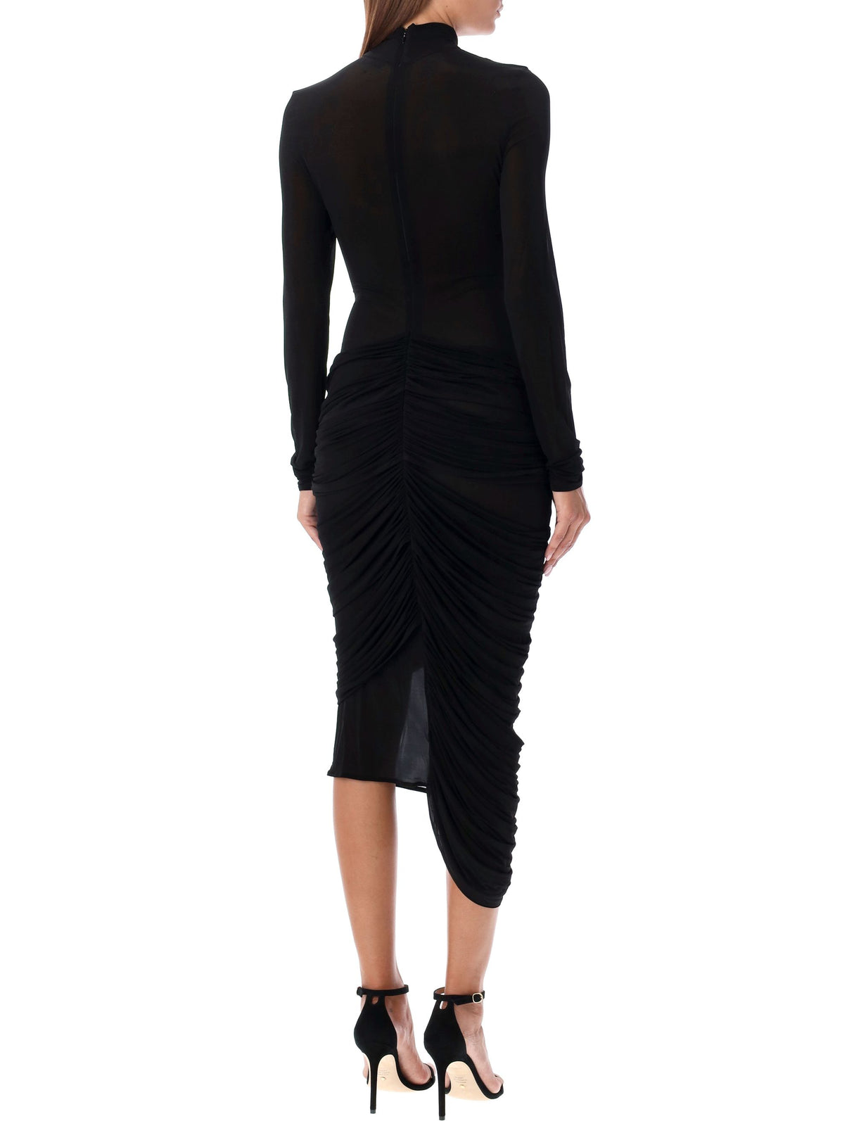 MAGDA BUTRYM Elegant Sheer Turtleneck Midi Dress with Floral Emblem