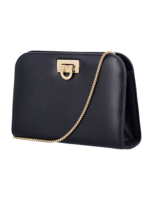 FERRAGAMO Mini Smooth Leather Clutch with Gold-Tone Closure - FW24