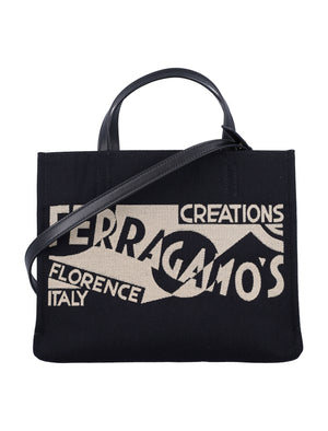 FERRAGAMO Iconic Logo Canvas Tote Handbag 21x26x14 CM