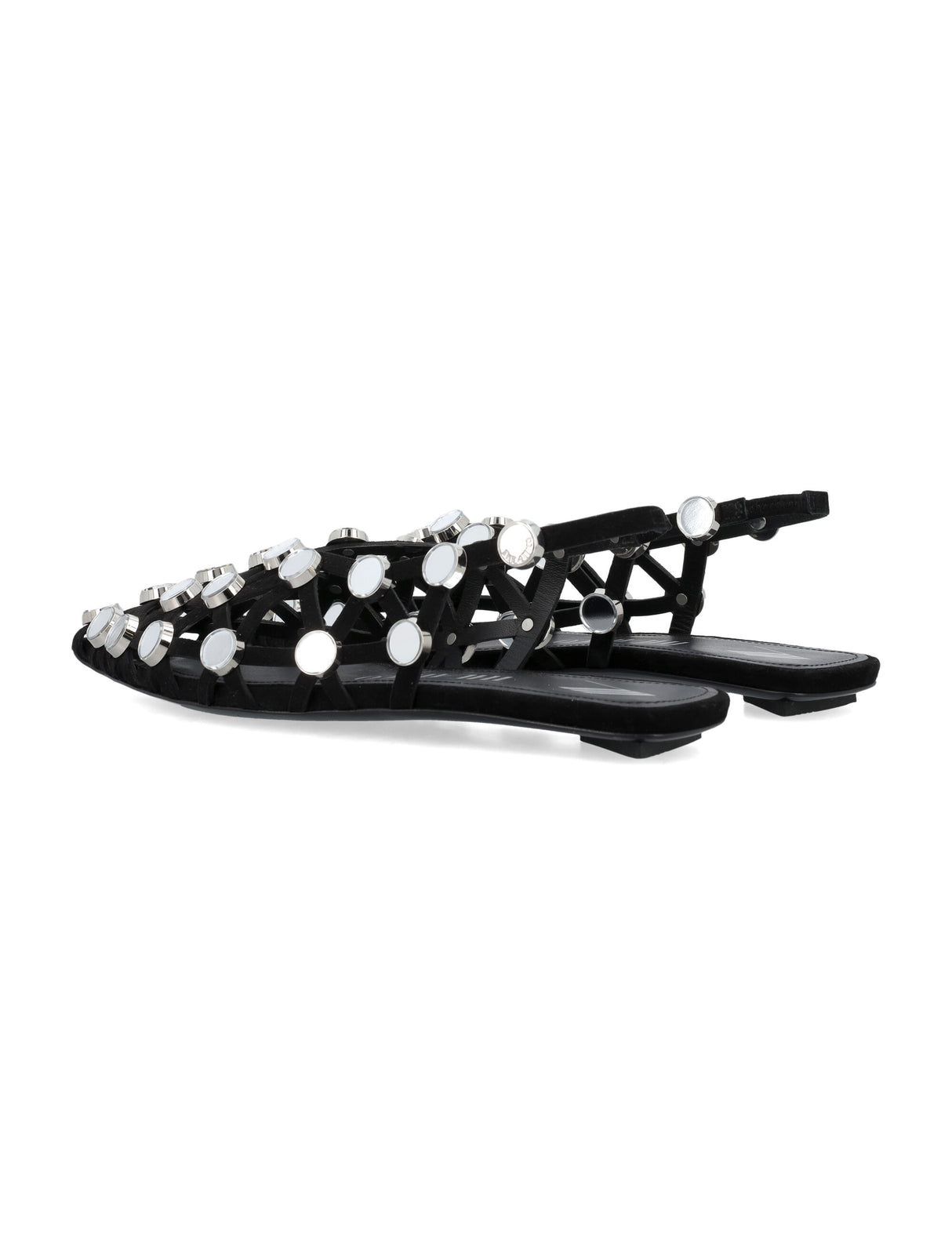 THE ATTICO Studded Mesh Pointed-Toe Slingback Ballerina Flats