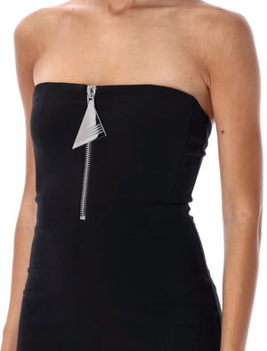 THE ATTICO Strapless Bustier Midi Dress with Large Zip Detail