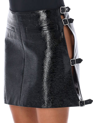 COURREGÈS Structured Mini Skirt with Unique Buckle Adjustments