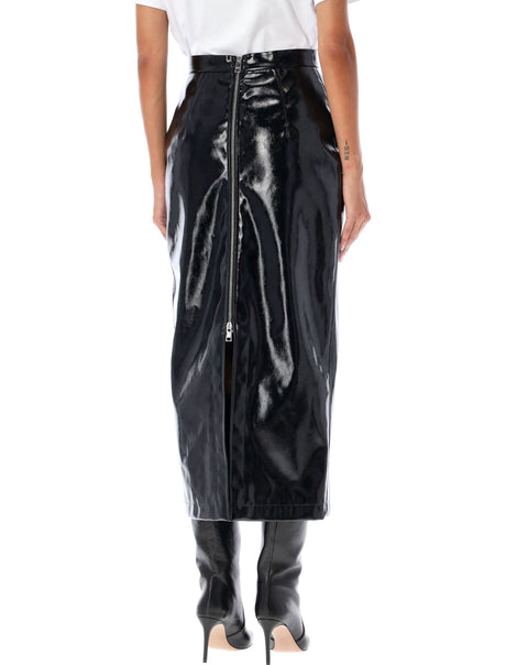 MSGM High Waist Patent Leather Midi Skirt