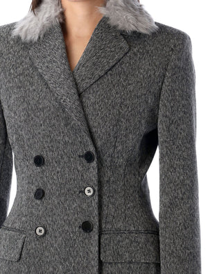 MSGM Chic Double-Breasted Blazer with Removable Faux-Fur Collar - Size 40