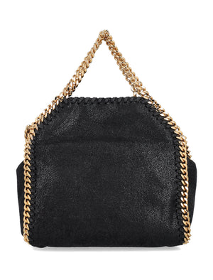 STELLA MCCARTNEY Classic Black Tote Handbag with Vegan Shaggy Deer Fabric and Gold Chain Details