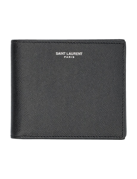 SAINT LAURENT Luxury Mini Leather Wallet with Coin Pocket - 3.7" x 4.5" x 0.6"