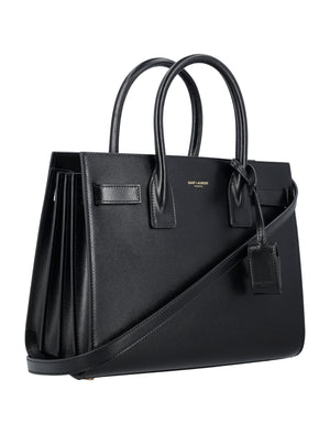 SAINT LAURENT Elegant Mini Day Bag – Smooth Black Leather, 19x26x9 cm