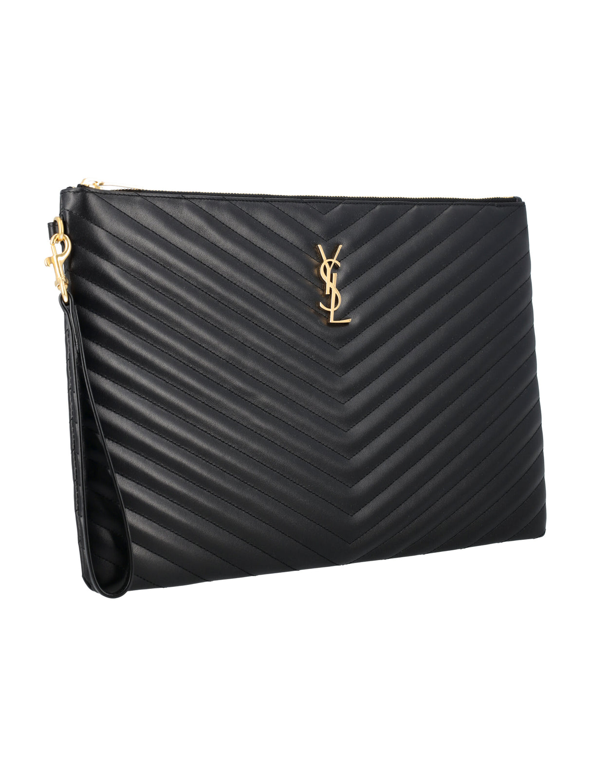 SAINT LAURENT Elegant Quilted Leather Mini Pouch with Iconic Logo - 9.6x14.4 inches