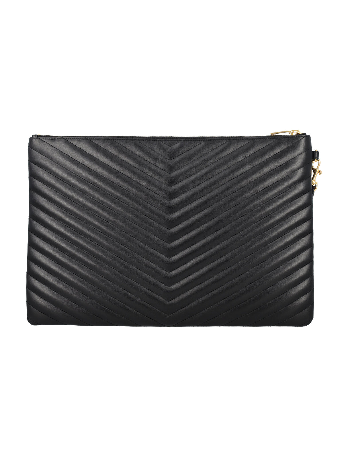 SAINT LAURENT Elegant Quilted Leather Mini Pouch with Iconic Logo - 9.6x14.4 inches