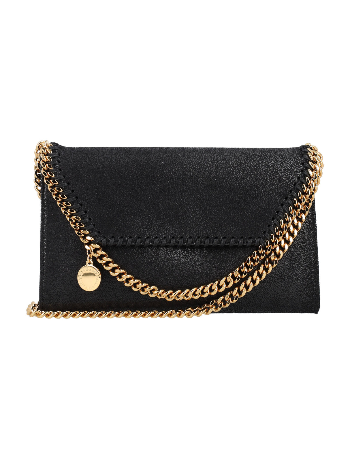 STELLA MCCARTNEY Eco-Friendly Mini Black Crossbody with Gold Chain Detail, 13x21.5x3.5 cm