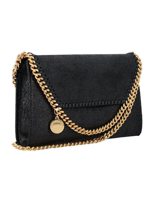 STELLA MCCARTNEY Eco-Friendly Mini Black Crossbody with Gold Chain Detail, 13x21.5x3.5 cm